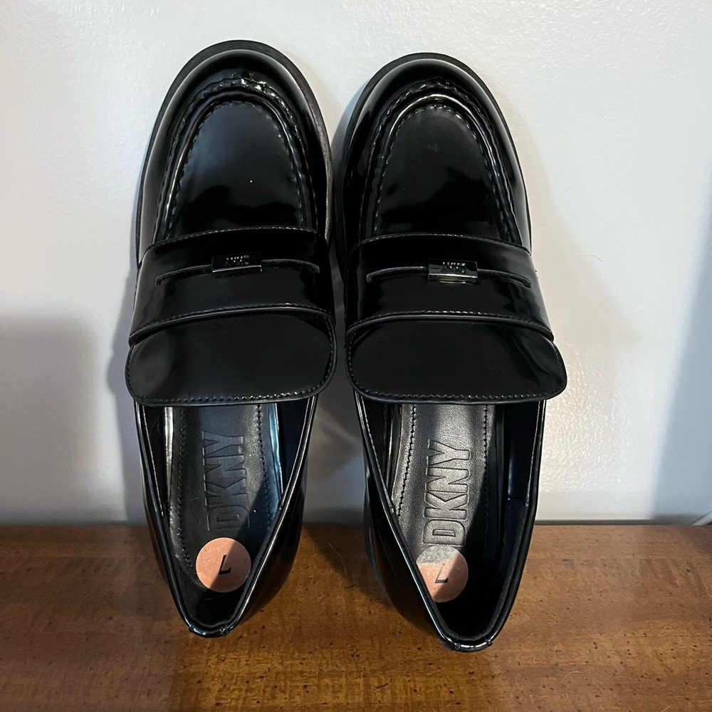 DKNY Glossy Black Loafers
